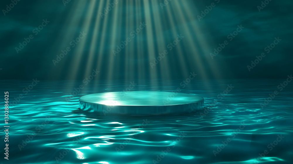 Poster abstract background with illuminated podium on water surface