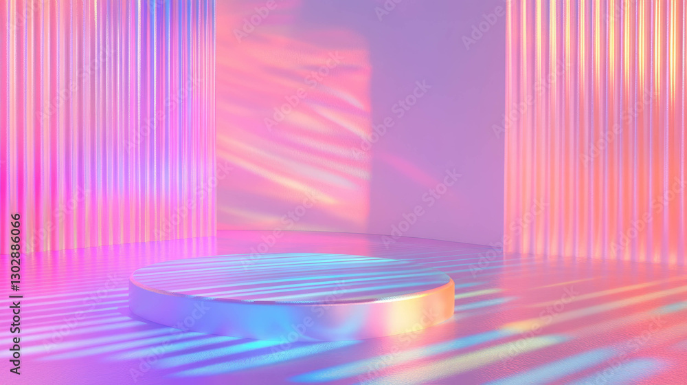 Aufkleber Abstract background with vibrant podium display and colorful lighting effects