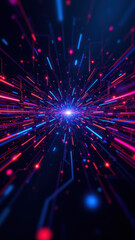 Fototapeta premium A vibrant digital illustration of a starburst effect with abstract shapes that resemble ci/cd pipelines, representing concepts related to software development and cloud computing.