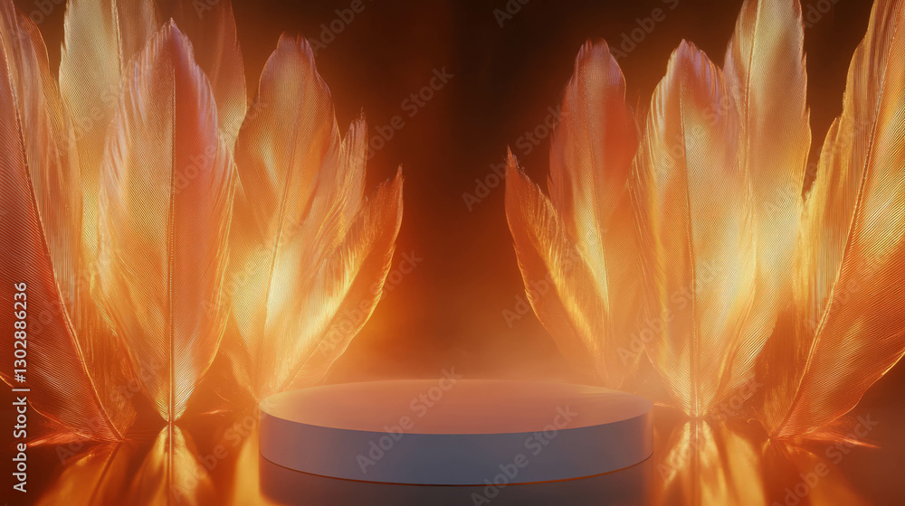 Fototapete abstract background with podium and glowing elements for display design