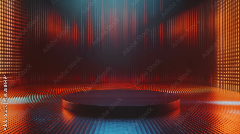 Poster vibrant abstract background featuring a circular podium with colorful lighting effects for creative 