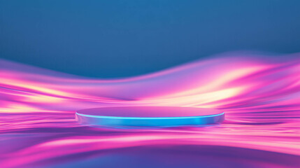 Fototapeta premium Vibrant abstract podium scene with flowing neon waves for creative design projects