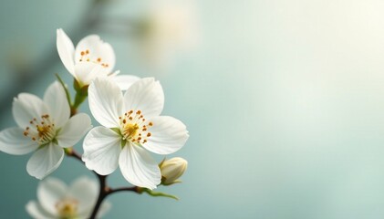 Obraz premium Delicate white blossoms, petals unfurled, pure backdrop , studio shot, wedding, closeup