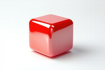 Fototapeta premium Shiny Red Geometric Cube with Smooth Surface on Light Background