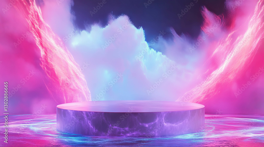 Aufkleber vibrant abstract background with illuminated podium for creative design and displays