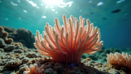 Fototapeta premium Close-up underwater view of a coral reef affected by bleaching and decay 