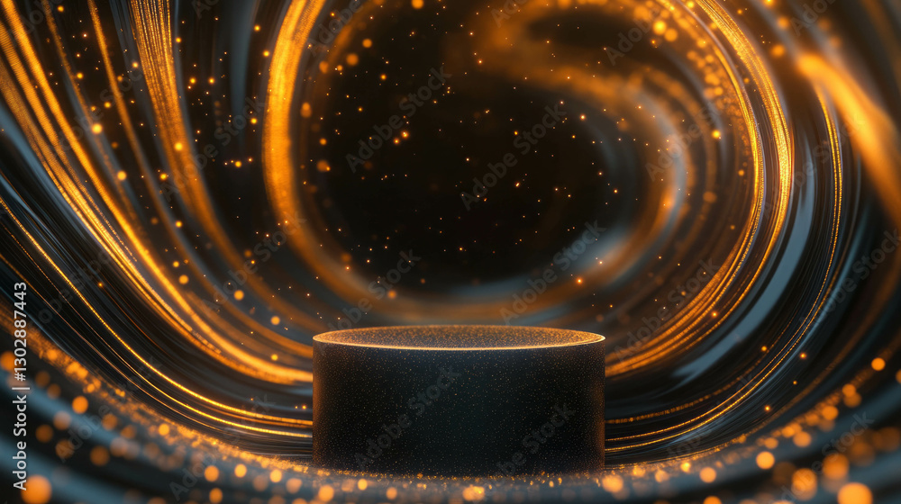 Poster Abstract background with glowing podium and dynamic light patterns