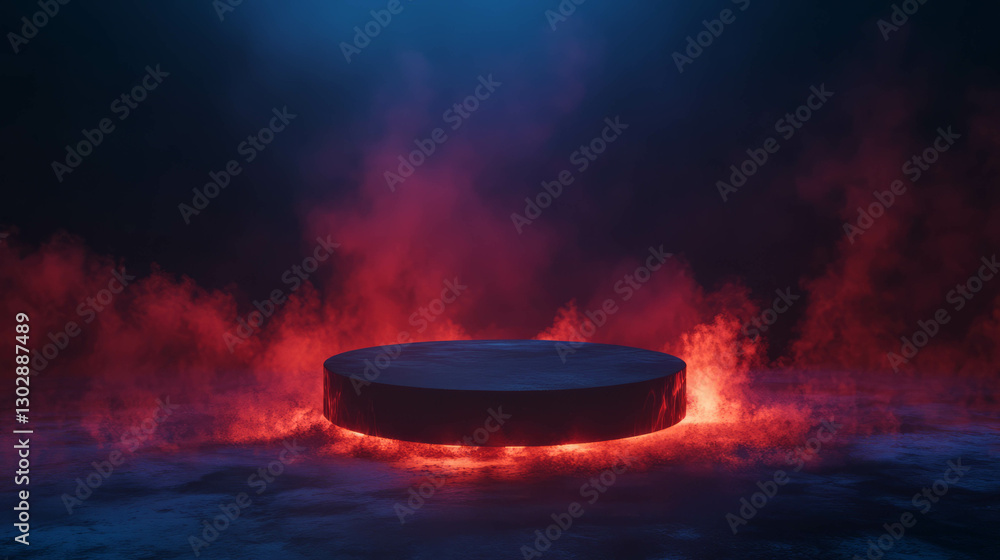 Poster mysterious podium in fiery abstract background for creative design projects