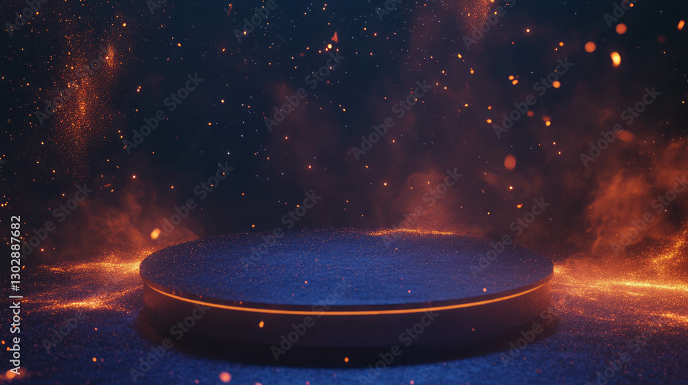Poster Elegant abstract background with podium and glowing particles for design
