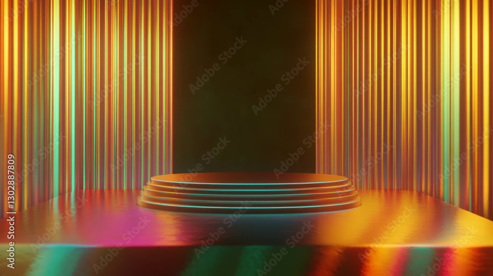 Poster elegant abstract background featuring a podium with radiant lighting