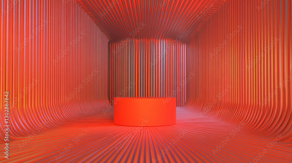Poster modern abstract background with podium in vibrant red geometric space