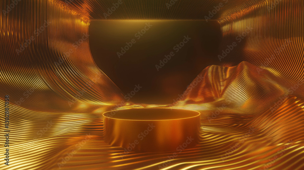 Poster golden abstract background with podium for luxurious design uses