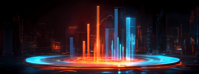 Glowing Financial Growth Chart with Holograms