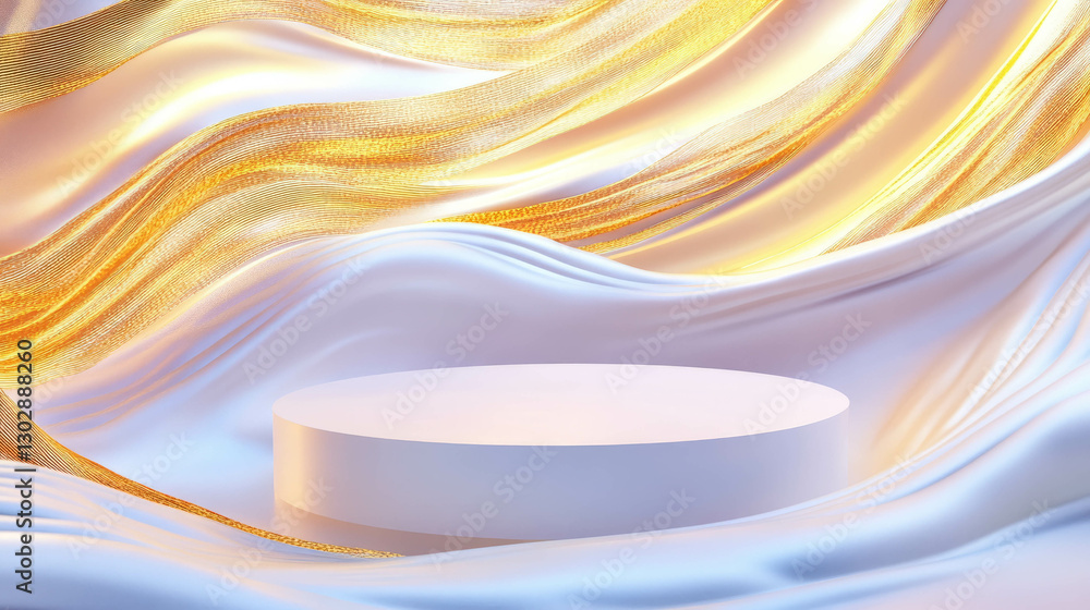 Poster Elegant abstract background with suspended podium and flowing fabric for display design