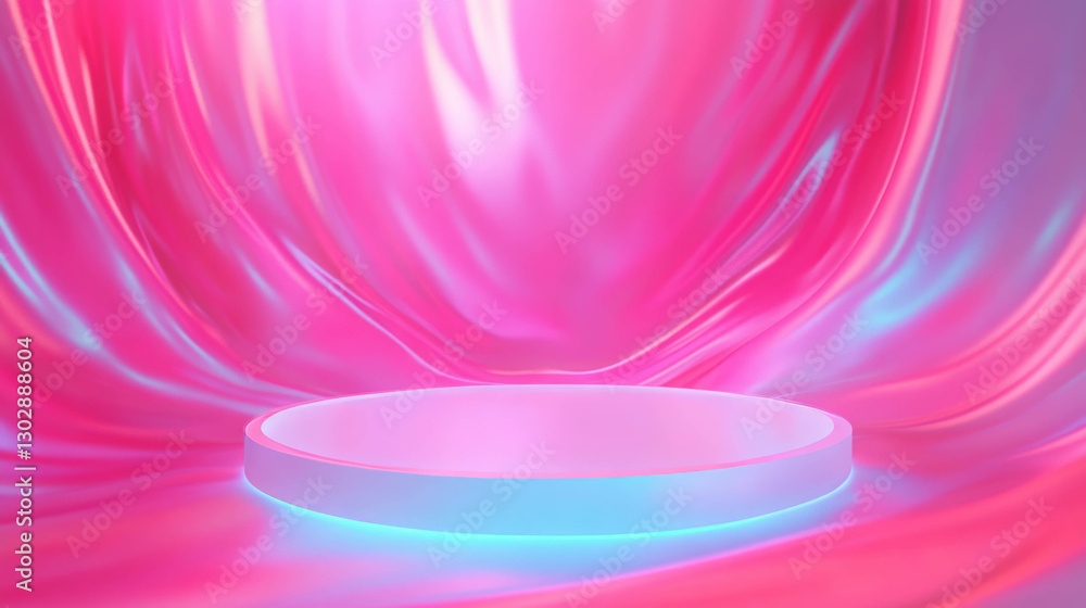 Poster Futuristic rotating platform with abstract pink and blue background design