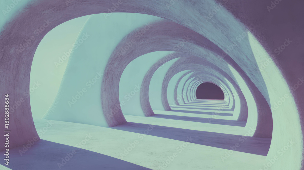Poster futuristic tunnel with interconnected arches and gentle light