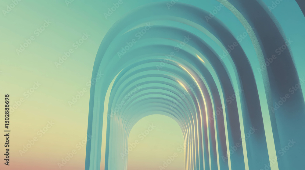 Poster abstract geometric arched tunnel with soft pastel colors for modern design