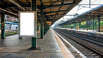 Empty Train Station Platform with Blank Advertising Space