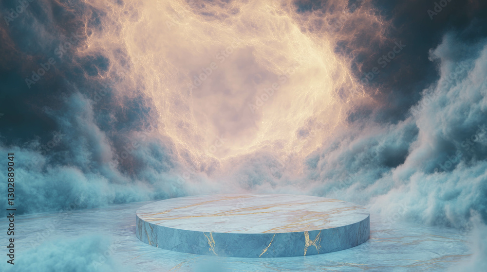 Poster abstract marble podium with textured cloud background for elegant design