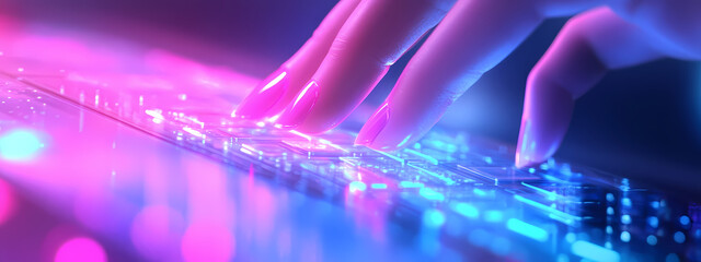 Obraz premium Futuristic Gamer's Keyboard in Neon Lights