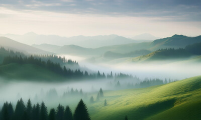 mountain landscape with fog