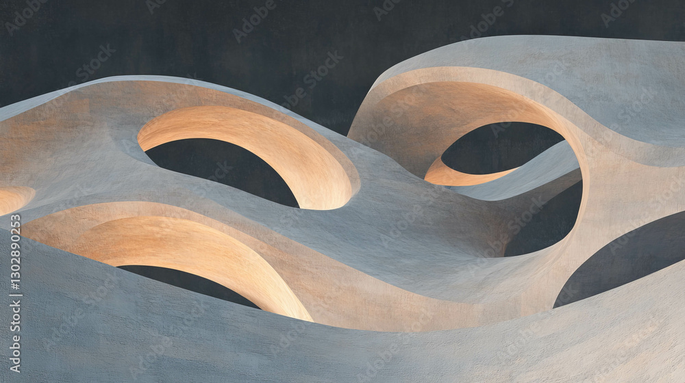 Poster Abstract architectural design with curved arches and textured surfaces