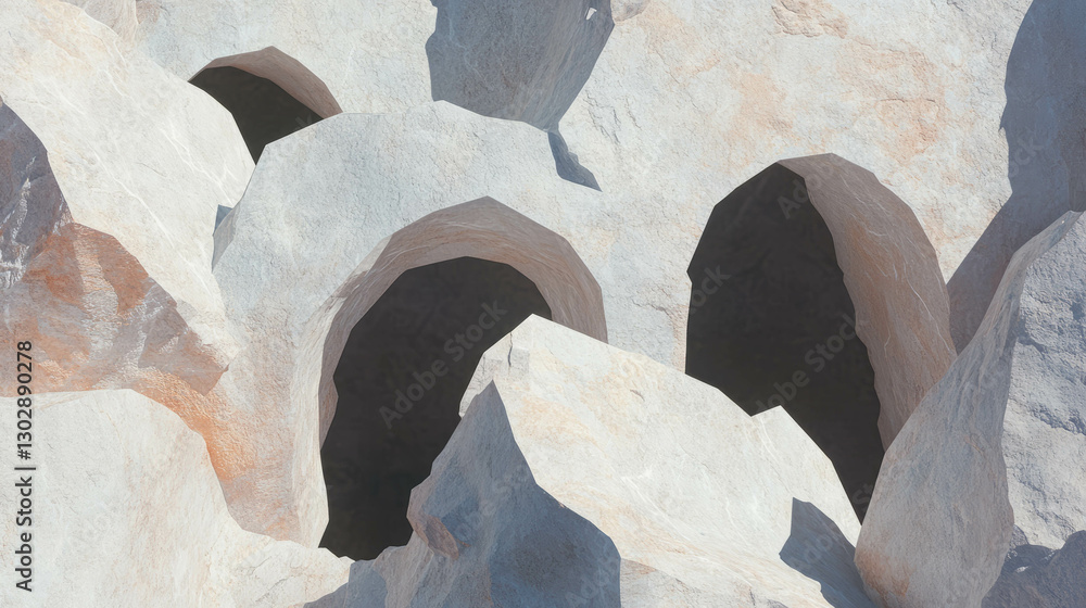 Poster abstract stone arches in textured 3d landscape design for modern art projects