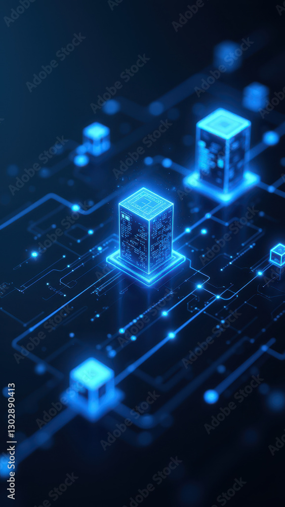Poster a digital illustration of interconnected technology symbols, including ci/cd pipelines, containers, 
