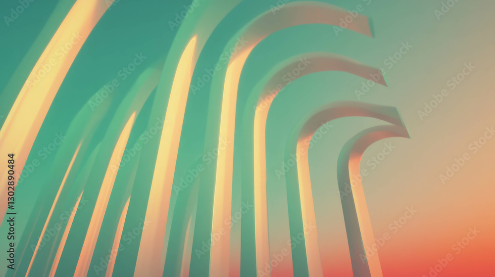 Poster abstract geometric arches with soft pastel gradient for modern design and decoration