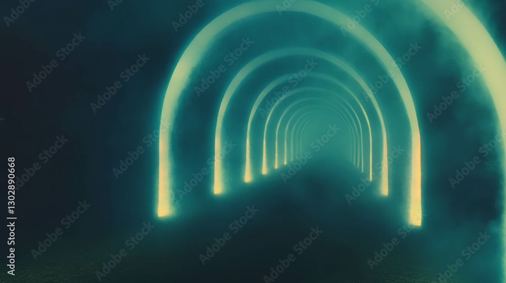 Poster mystical abstract archway formed by swirling glow in dark background