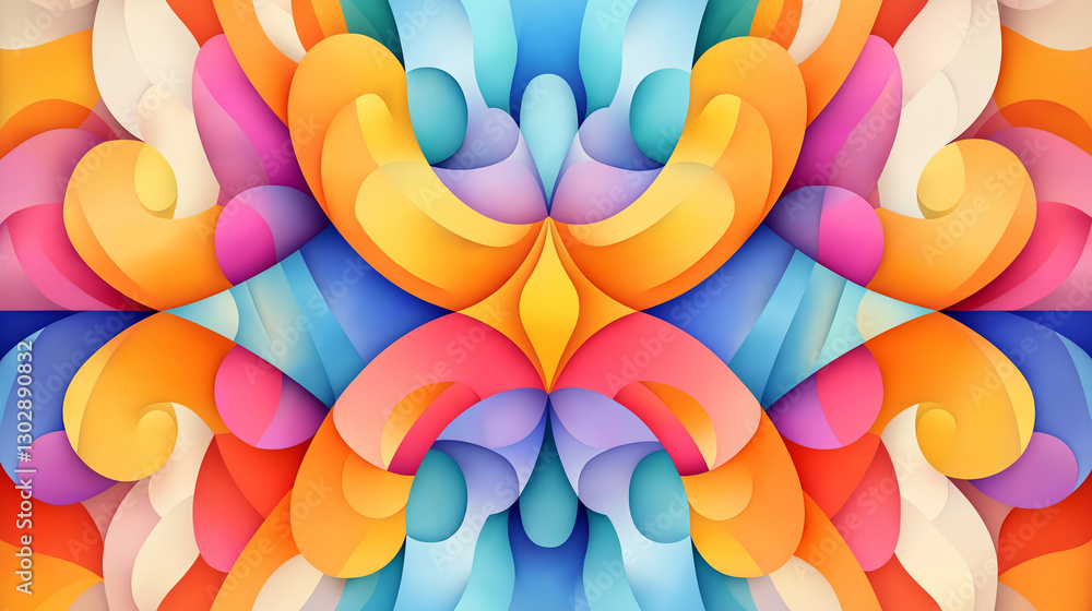 Poster a kaleidoscope of flowing geometric shapes in vibrant colors, creating an illusion of endless depth 