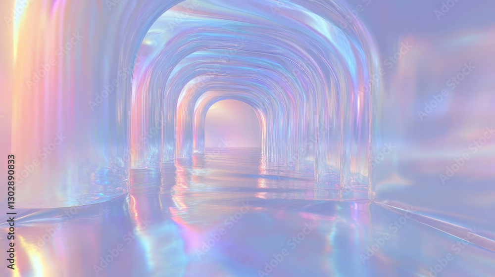 Poster surreal abstract background with liquid arches in iridescent colors