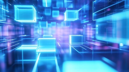 Fototapeta premium Abstract Digital Landscape: Glowing Cubes in a Cyberspace