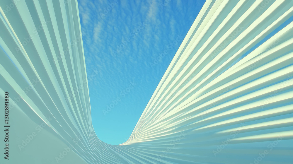 Poster futuristic abstract composition with geometric lines against a sky background
