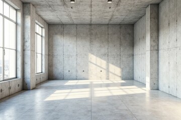 Sunlit Empty Concrete Room with Large Windows and High Ceilings Ideal for Modern Interior Design Projects