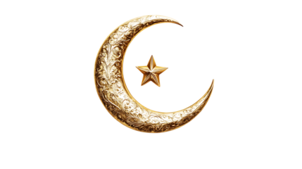 Golden crescent moon and star symbol