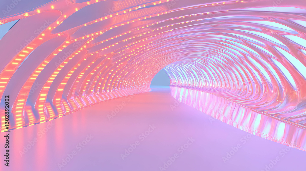 Poster abstract neon tunnel with intersecting arches for futuristic design