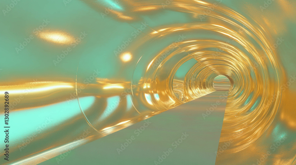 Aufkleber futuristic metallic tunnel with smooth golden arches for modern design concepts