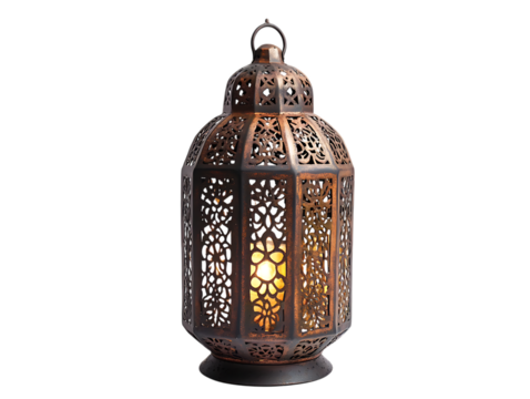 Ornate metal lantern with warm light