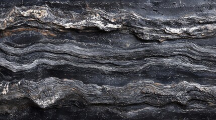 Fototapeta premium Dark gray stone texture with layered, wavy patterns.