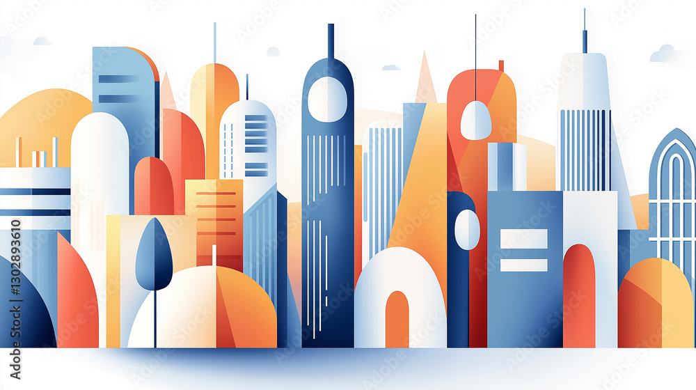 Poster a minimalist and abstract interpretation of a cityscape, using simple lines and shapes to capture th