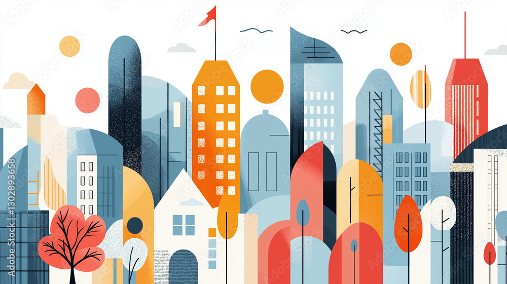 Aufkleber a minimalist and abstract interpretation of a cityscape, using simple lines and shapes to capture th