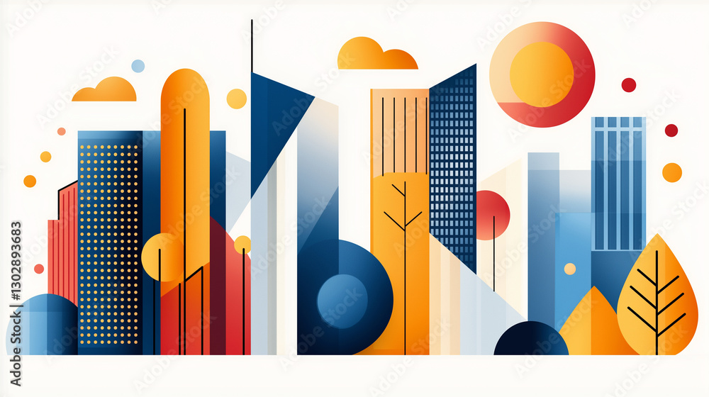 Aufkleber a minimalist and abstract interpretation of a cityscape, using simple lines and shapes to capture th