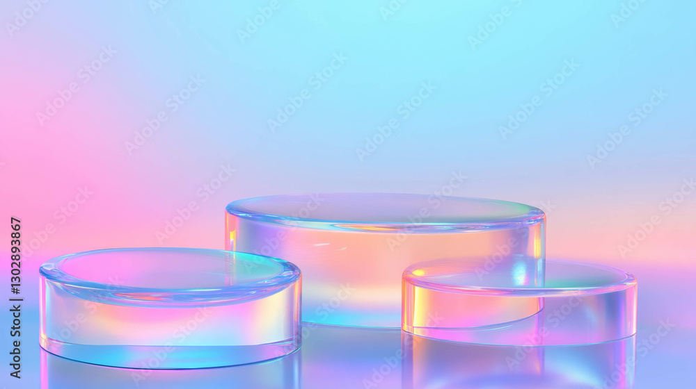 Poster colorful abstract background with translucent cylinders in pastel tones for design and display
