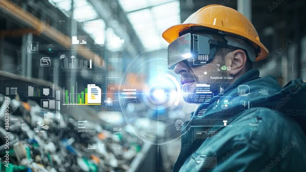Aufkleber a smart waste management engineer using augmented reality glasses to analyze waste sorting efficienc