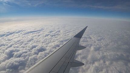 Obraz premium Airplane Wing Above a Sea of Clouds Stunning Aerial View from Aircraft
