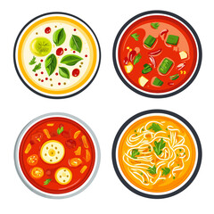 Diverse Culinary Soups: Tom Yum, Coconut, Tomato, Noodle Soup Bowl Set