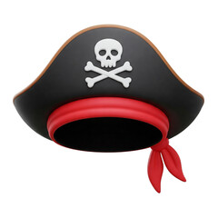 Collection of Isolated 3D Pirate Hats with Skull and Crossed Bones