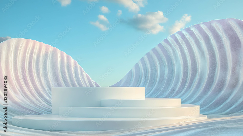 Poster surreal abstract landscape with minimalist white structures and skies