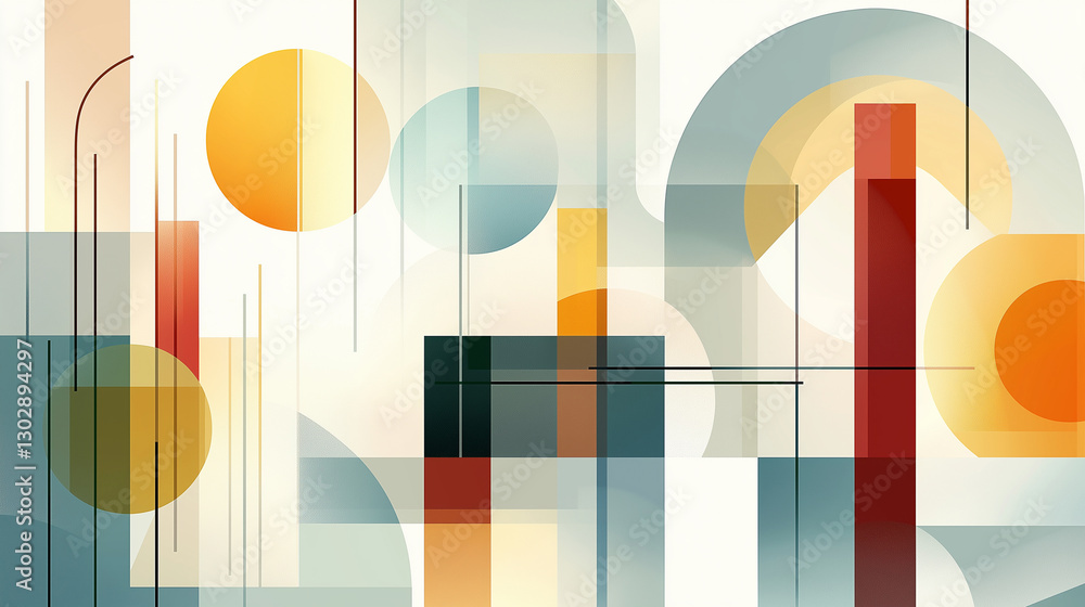 Aufkleber a multi-layered abstract composition with geometric shapes in muted tones, creating a subtle and sop
